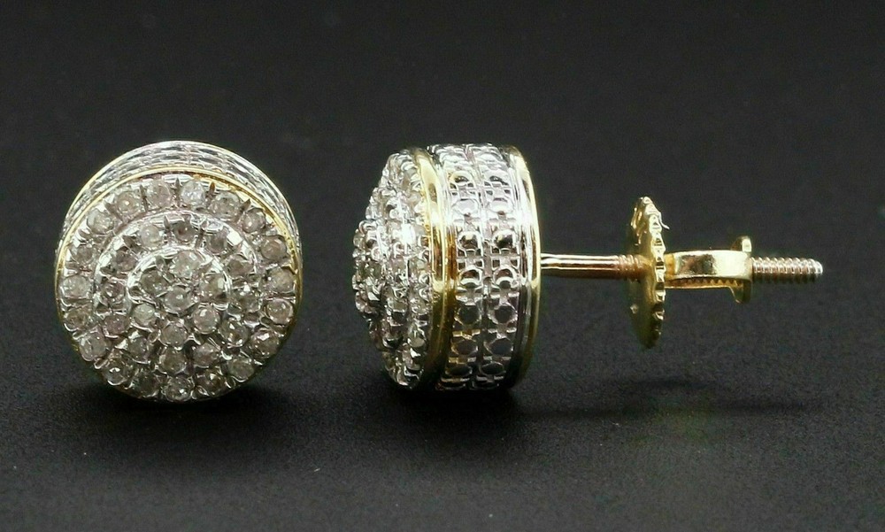 Solid 2Ct Round Lab Created Diamond Cluster Stud Earrings 14K Gold Plated Unisex