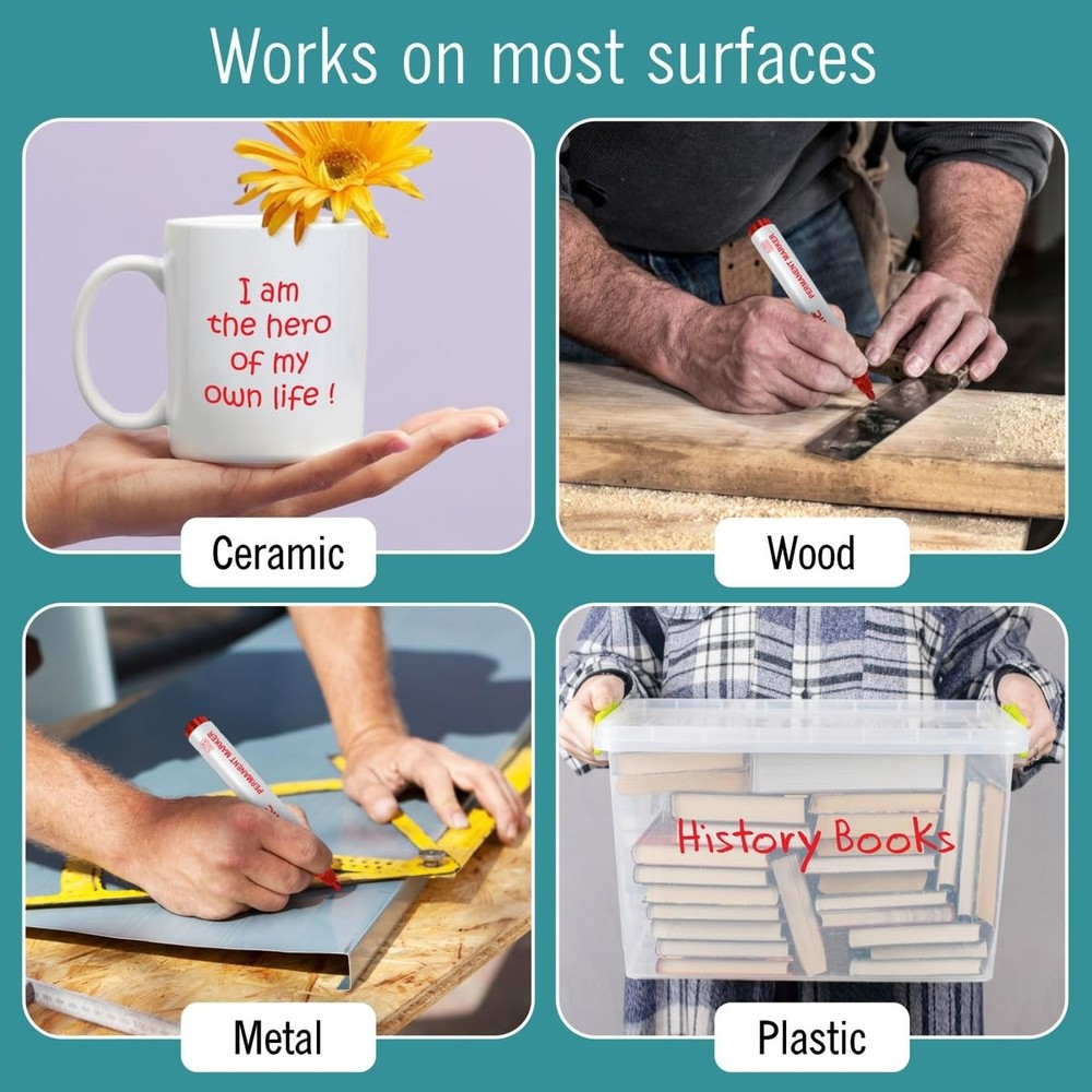 Red Chisel Tip Permanent Markers for Versatile Use on Multiple Surfaces