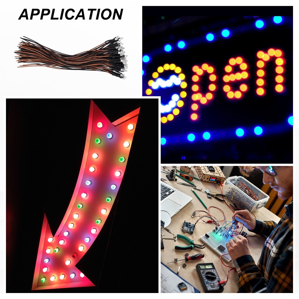 50pcs 3mm LED Diode Lights, Warm White Light DC 12V for Electronics