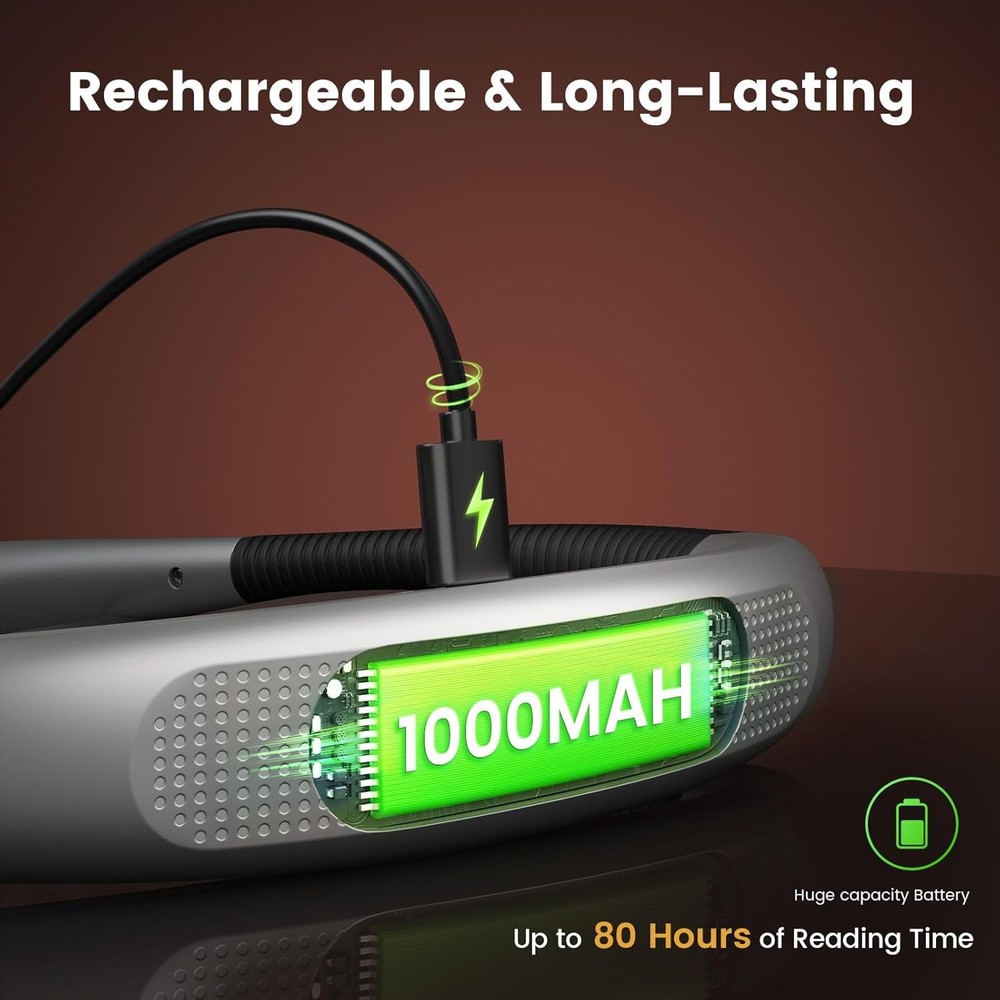 Glocusent Book Light, 3-Color & 6-Brightness Reading Light, Bendable Neck Light,