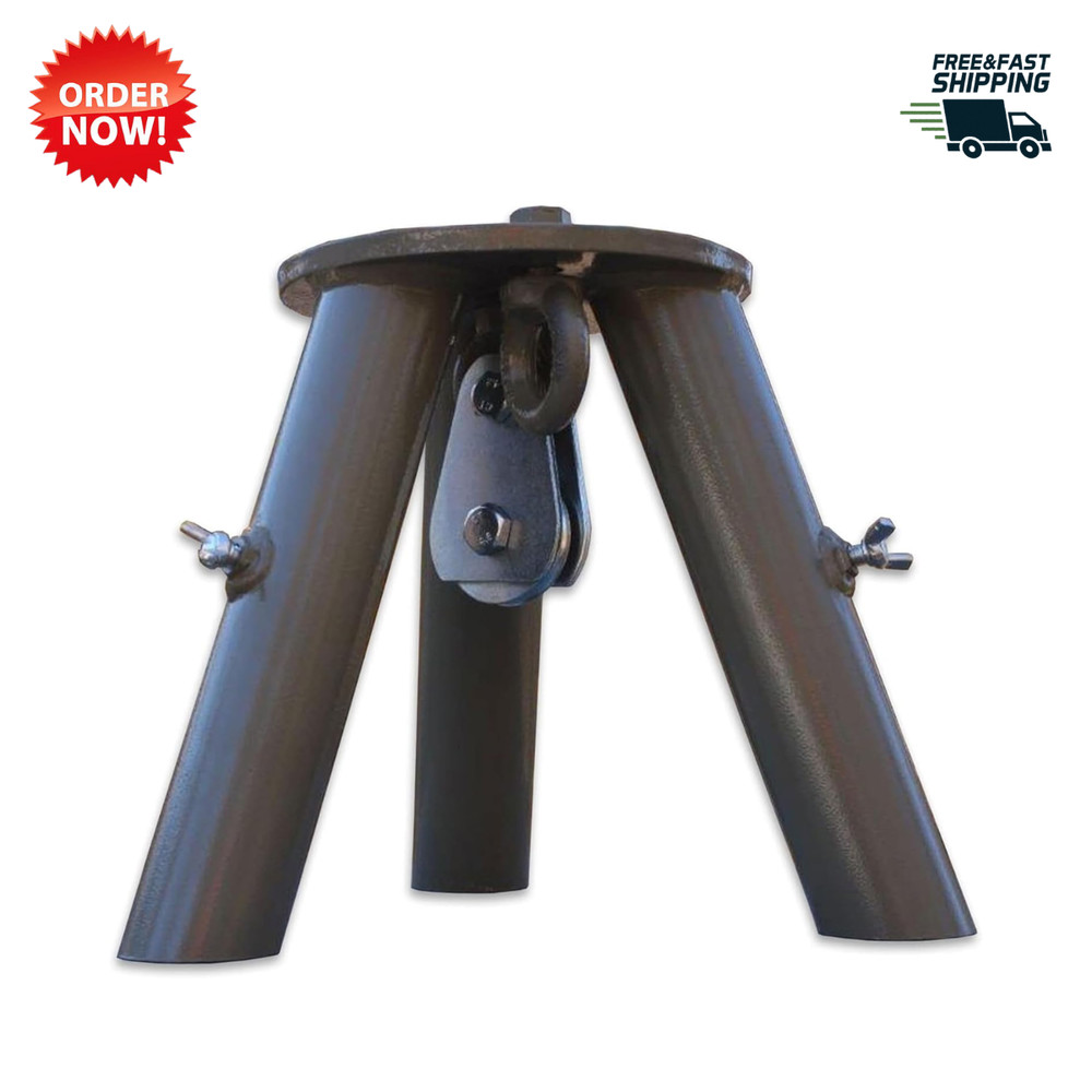 Tripod Header Unit w/Pulley Feeder Stump Puller Camping Hunting Hanging Fire Pit