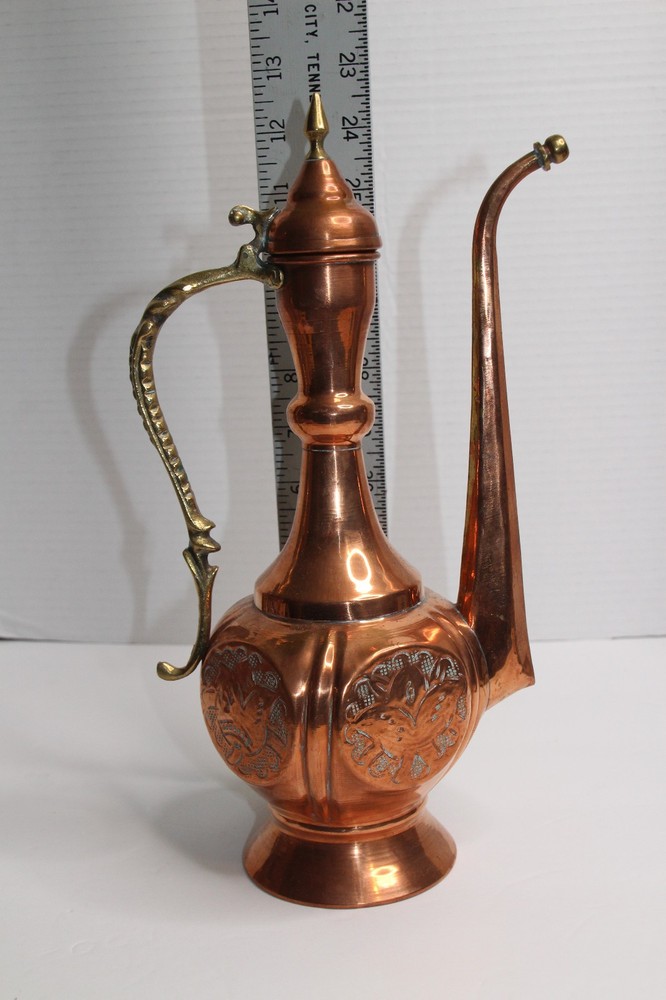 Antique Vintage Middle Eastern Copper & Brass Pitcher Ewer 13"