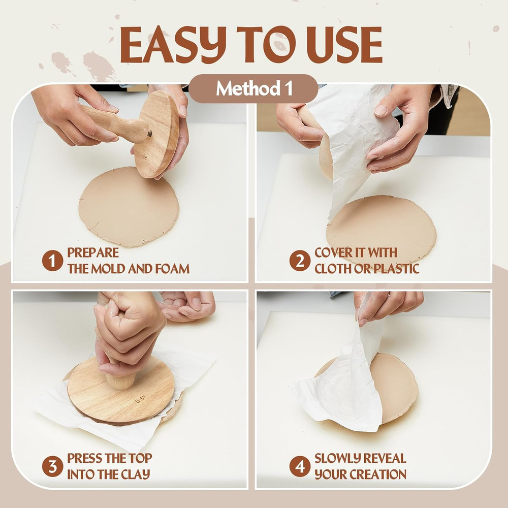 3 Pack Pottery Molds Plaster Molds Wood Pottery Tools with Handle Ceramic Tools