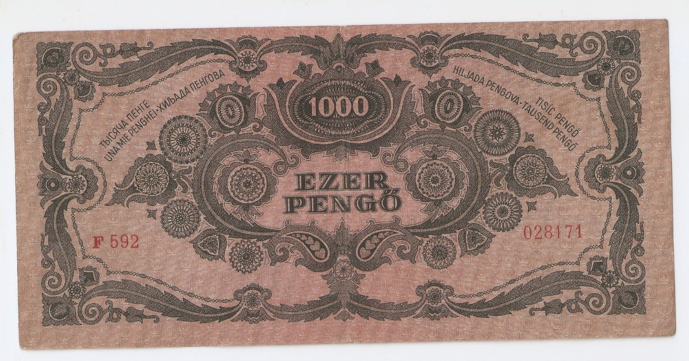 Hungary 1000 pengo 1945 with stamp High grade!!!