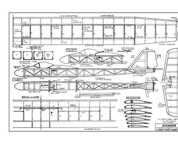 Avenger Soaring Glider 96" Wingspan RC Model Airplane Printed Plans & Templates