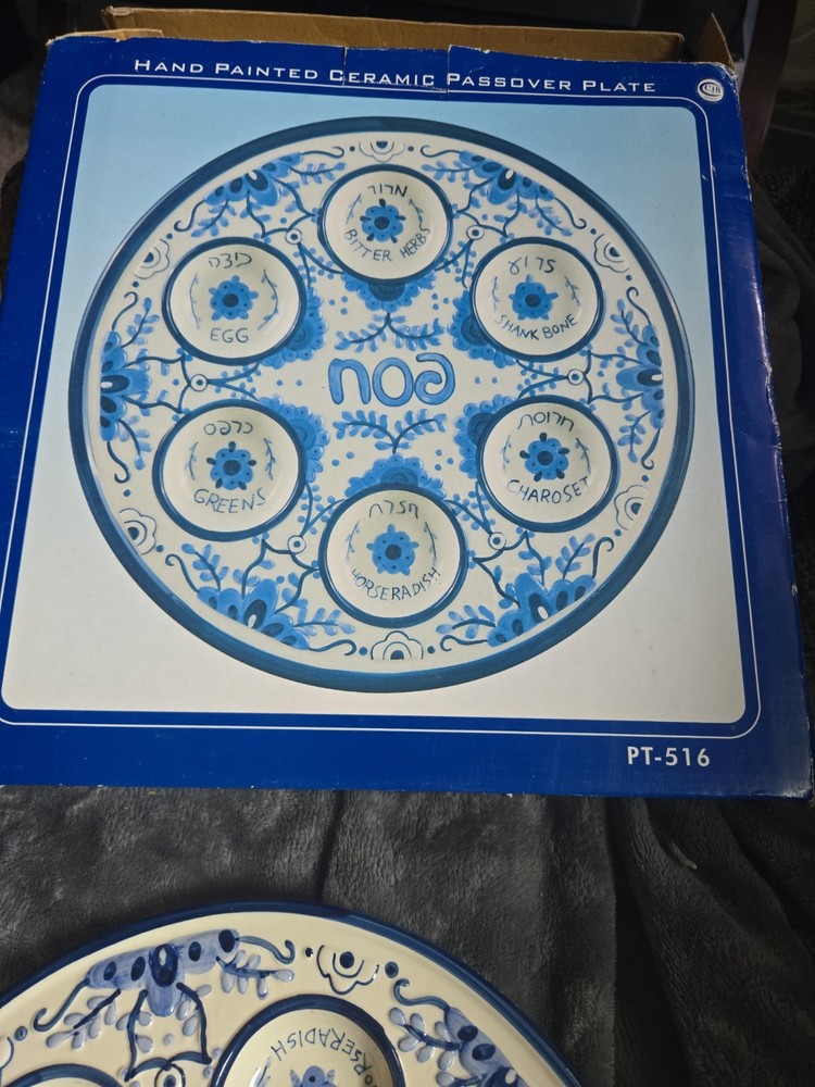 Hand Painted Handmade Ceramic Passover Seder Plate Blue & White PT-516