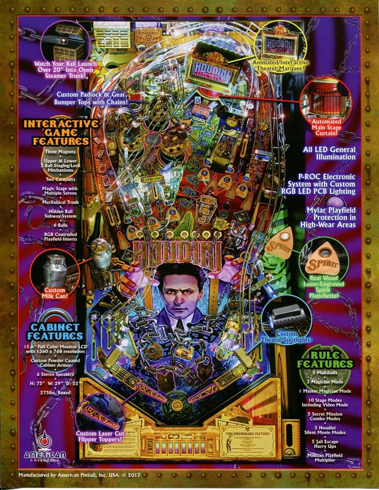 Houdini American Pinball Flyer/ Ad / Brochure