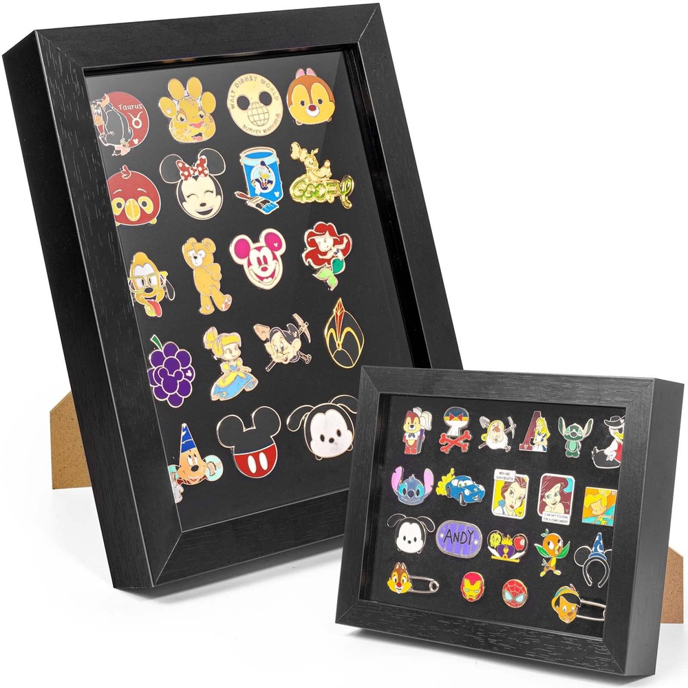 Enamel Pin Display Frame, 7x9 Shadow Box for Wall and Tabletop Mount, Black
