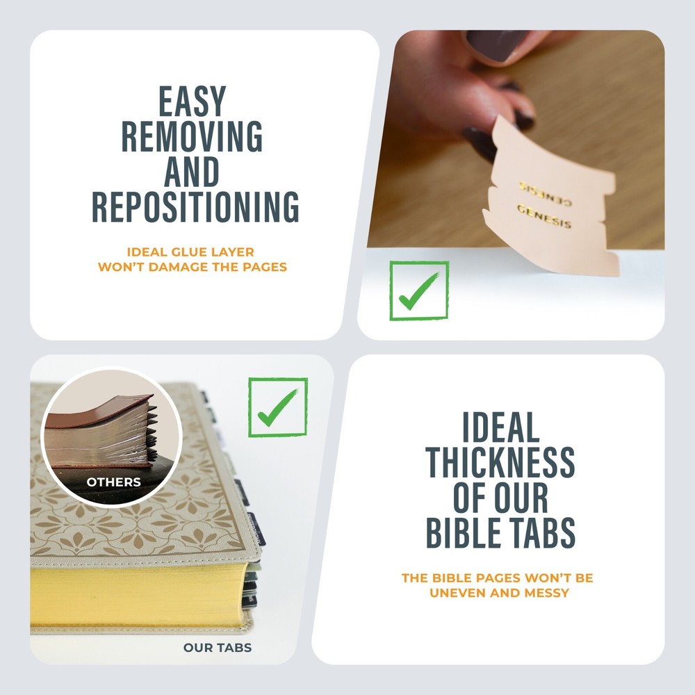 OFFILICIOUS 100 Silver-Foiled, Soft-Touch, Laminated Bible Tabs for Bible Study