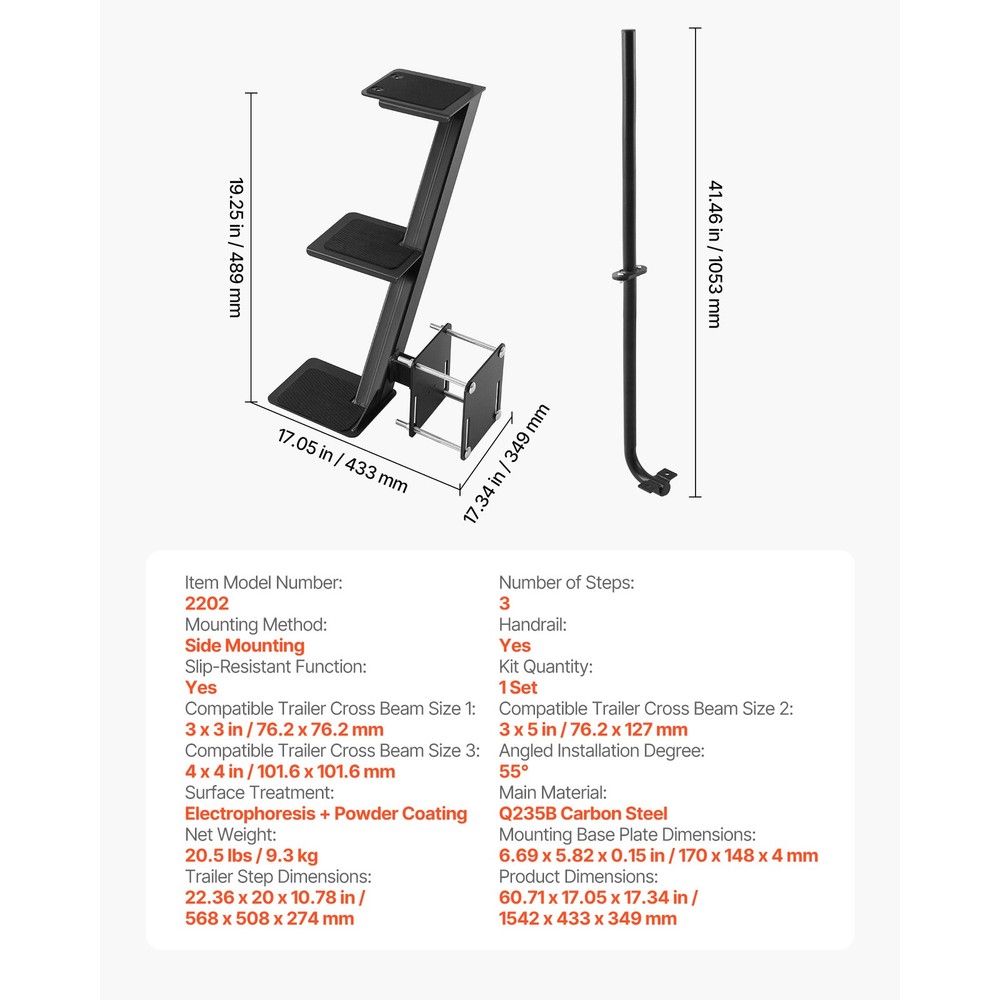 Uimoso Durable Boat Trailer Steps with Handle - 3-Step Side Mount Design