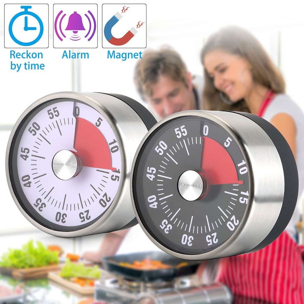 Mechanical Kitchen Timer 60min Countdown Cooking Reminder Visual Magnetic Alarm