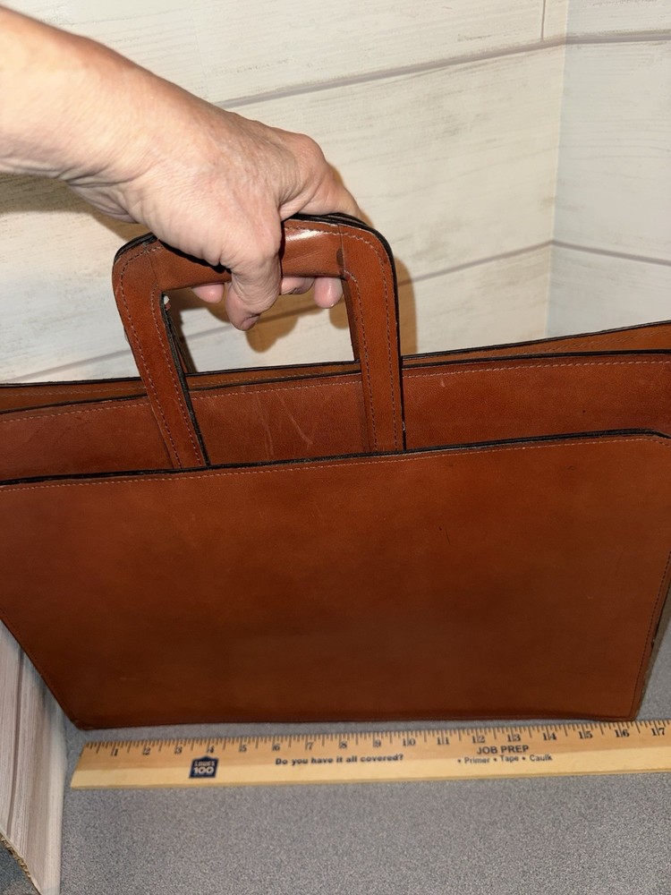 Vtg Sears Genuine Leather Briefcase , Document , Portfolio ,retractable Handle