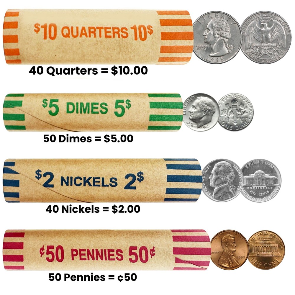 64 Pcs Preformed Coin Wrappers Rolls — Assorted Heavy Duty Rolls Wrappers