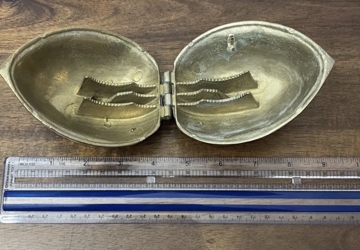 Vintage Walnut Shaped Solid Brass Nut Cracker Hinged Large 5” & Heavy Duty EUC