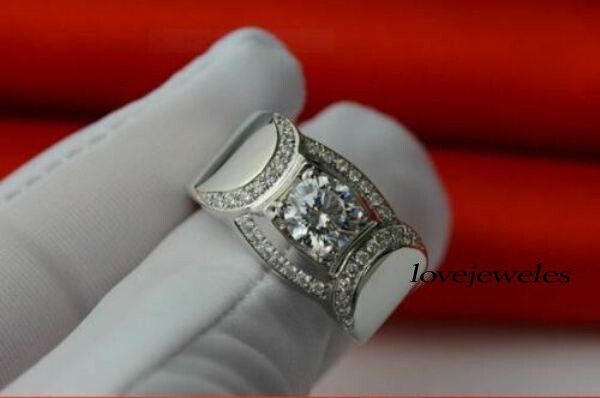 Men's Engagement Wedding Ring 925 Silver 2.2CT Lab-Created Round Cut Diamond