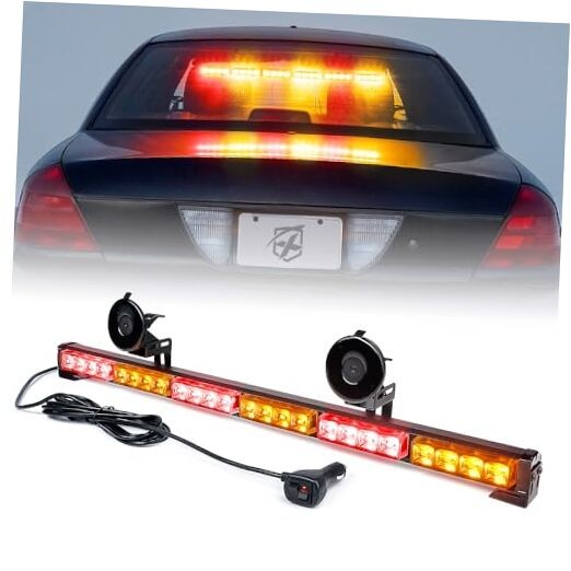 27" Emergency Traffic Advisor Strobe Light Bar, 21 Flashing Patterns Amber Red