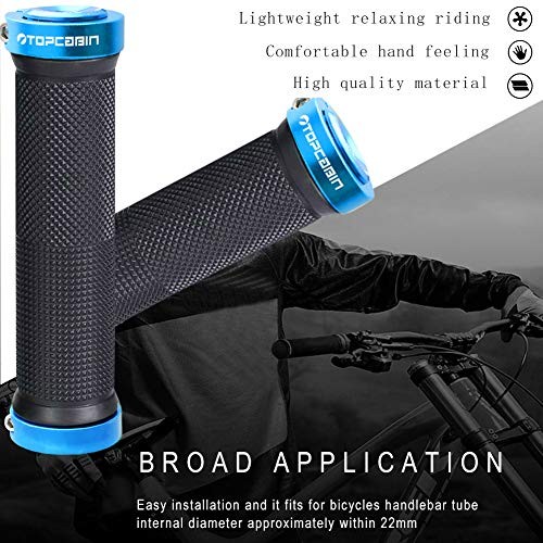 Double Lock Bicycle Handlebar (Aluminum Lock Plug+grips) Light blue 1 Pair