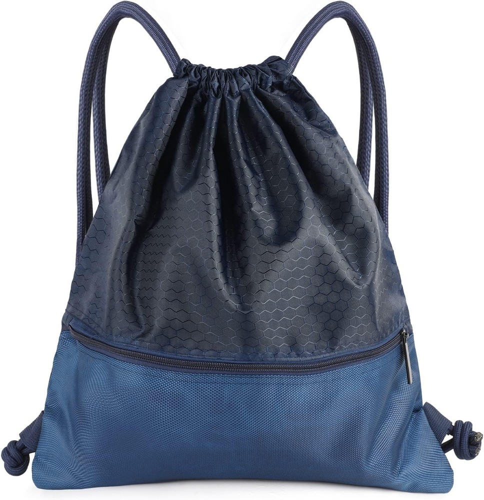 Drawstring Backpack Bag, Waterproof Draw String One Size, Navy Blue, Upgraded