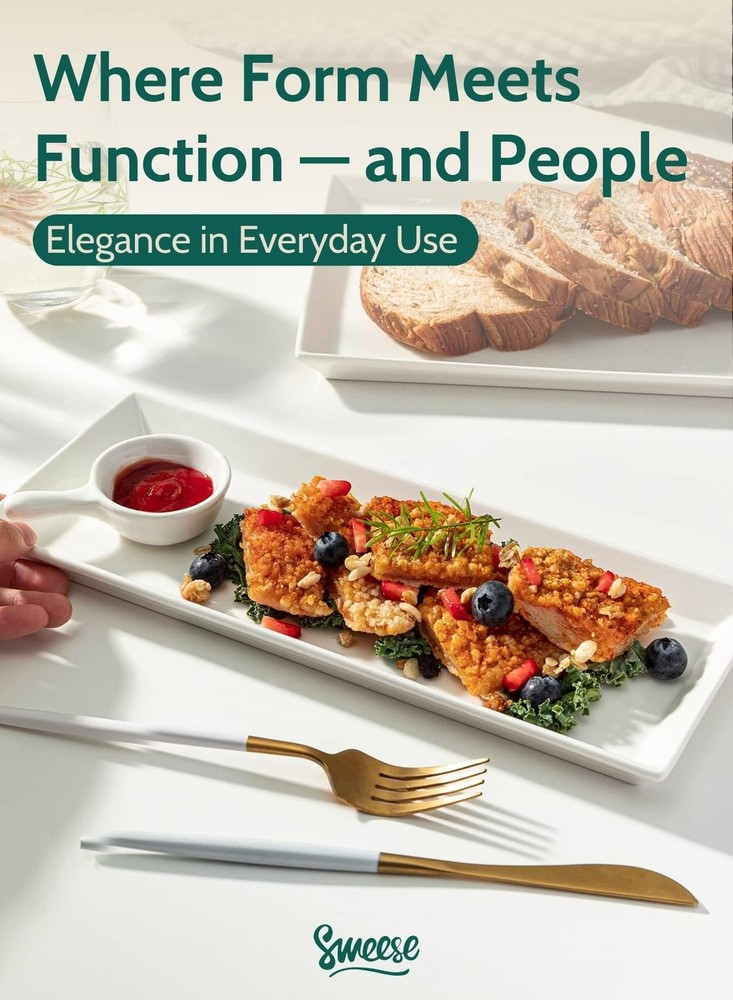 Sweese Porcelain Serving Platters 11.7" - Elegant White Rectangular Plates