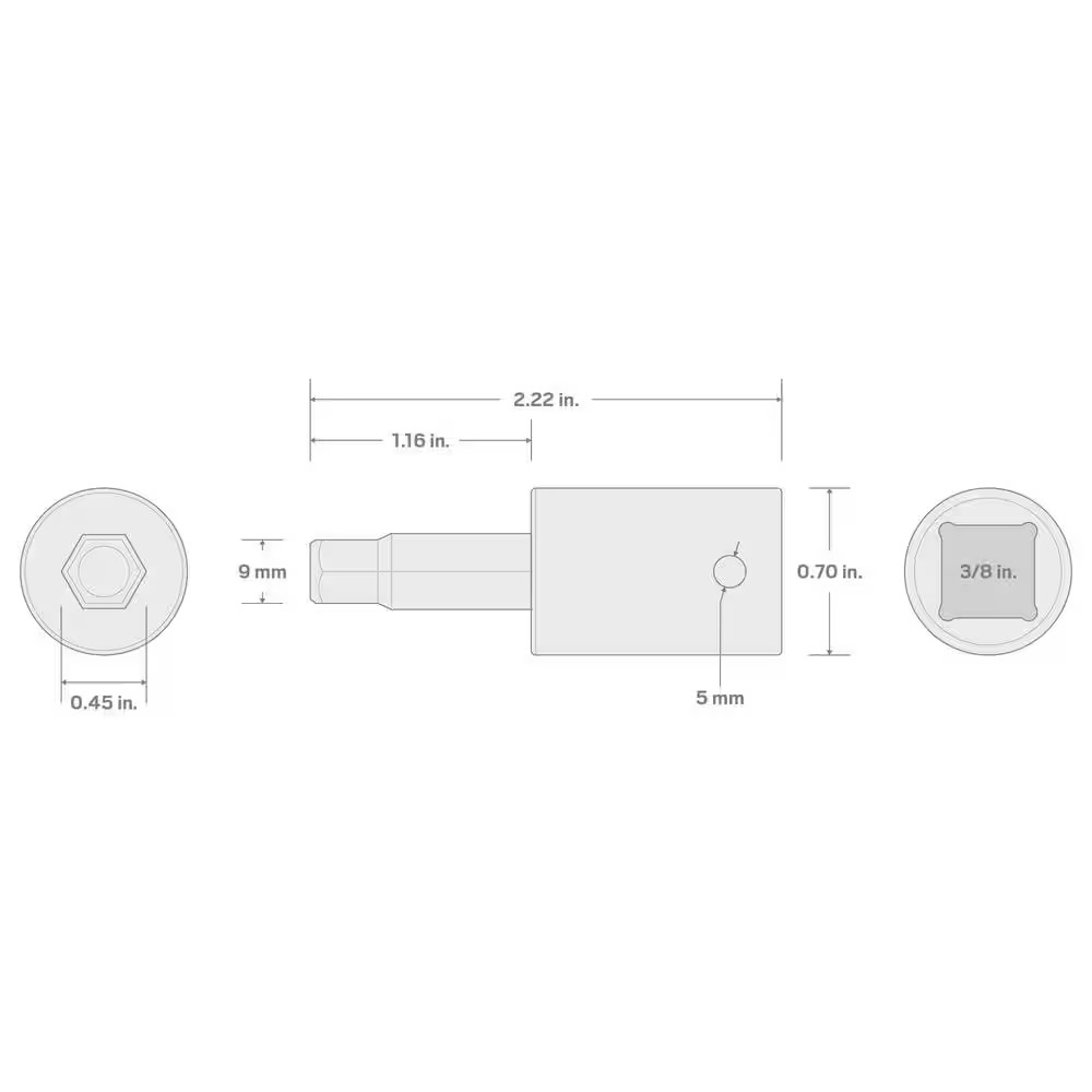 3/8 In. Drive X 9 Mm Hex Bit Impact Socket