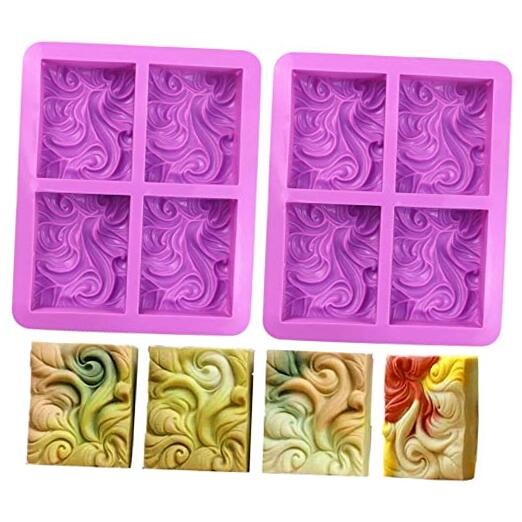 2PCS Sea Wave Silicone Soap Molds, 4-Cavity Rectangular Waves for Silicone Mold