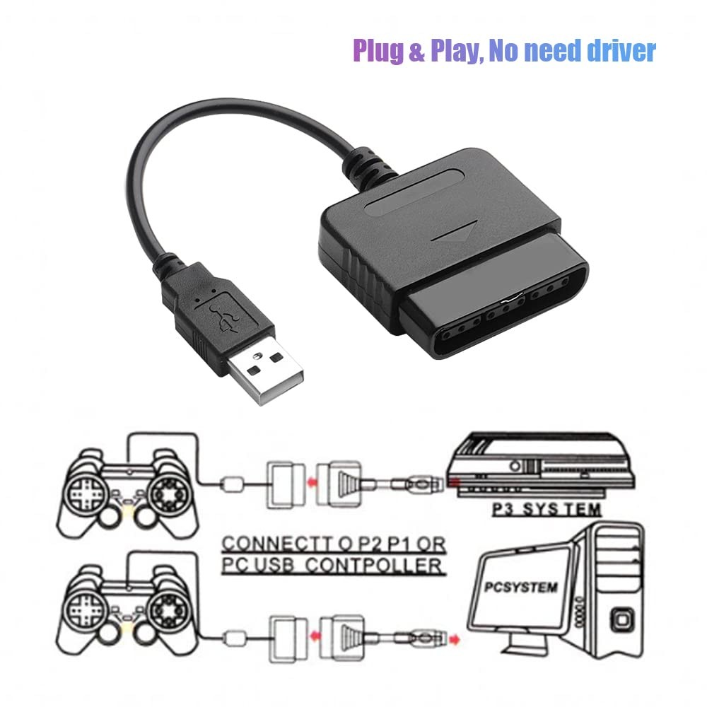 PS2 Controller to USB Adapter Converter, 2 Pack Compatible with PS1/PS2...
