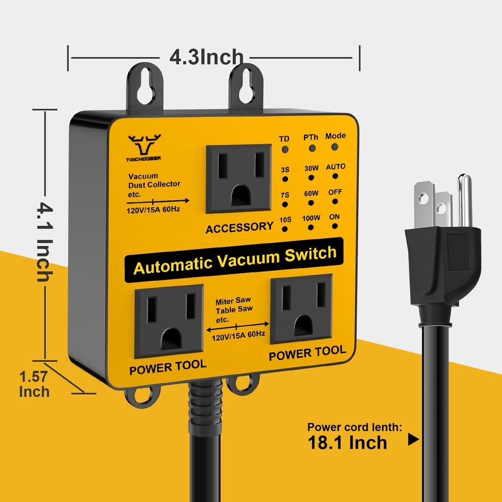 Upgraded Automatic Vacuum Switch, Autoswitch for Dust Collector, Orange