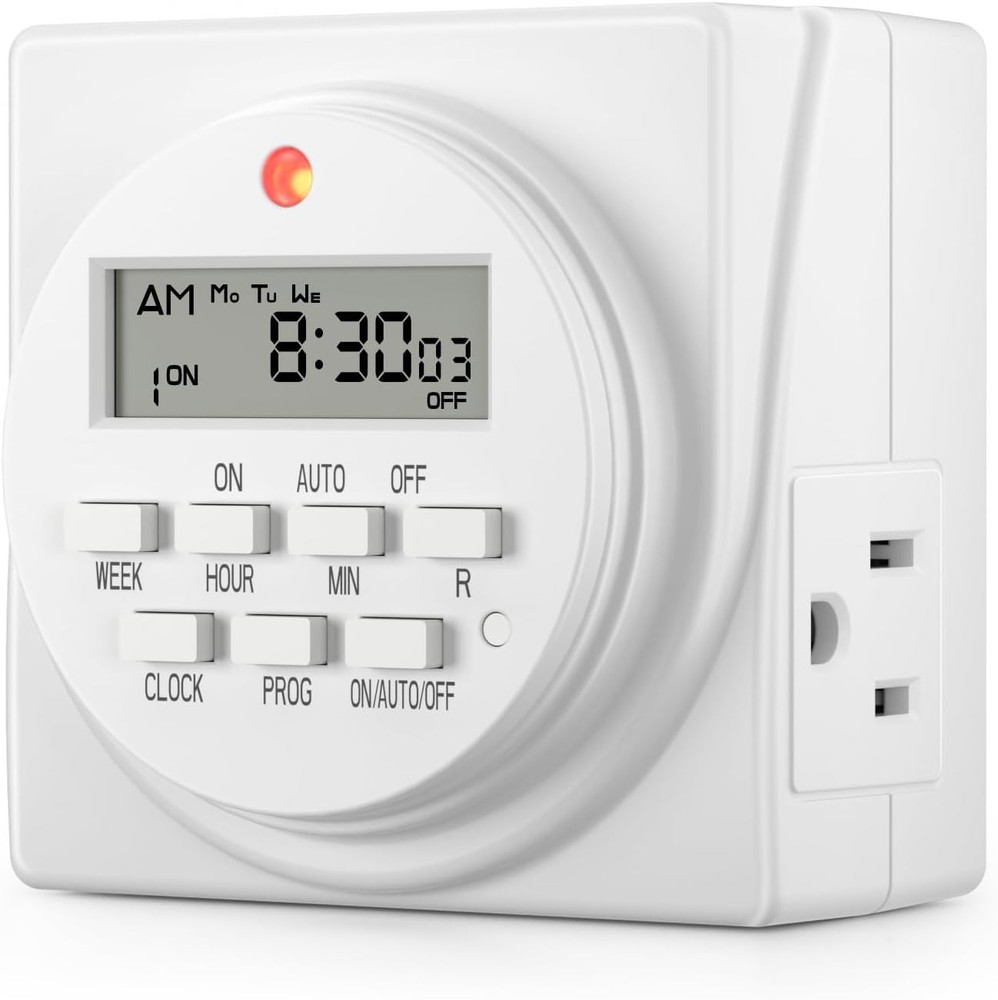 BN-LINK 7 Day Heavy Duty Digital Programmable Timer, 3-Prong,1-Pack, White