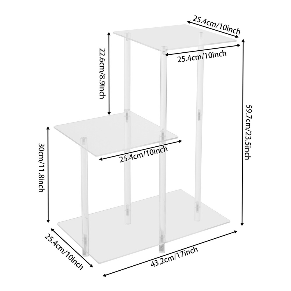 3-Tier Side Table Bedside Table with Open Storage Shelf Clear Side Square Table
