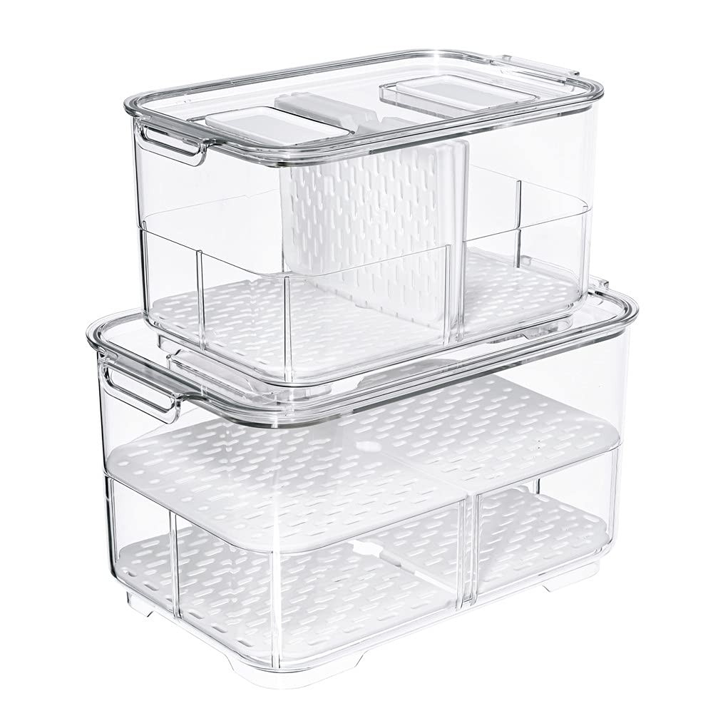 SANNO Vegetable Fruit Storage Containers Food Fridge Produce Save Stackable