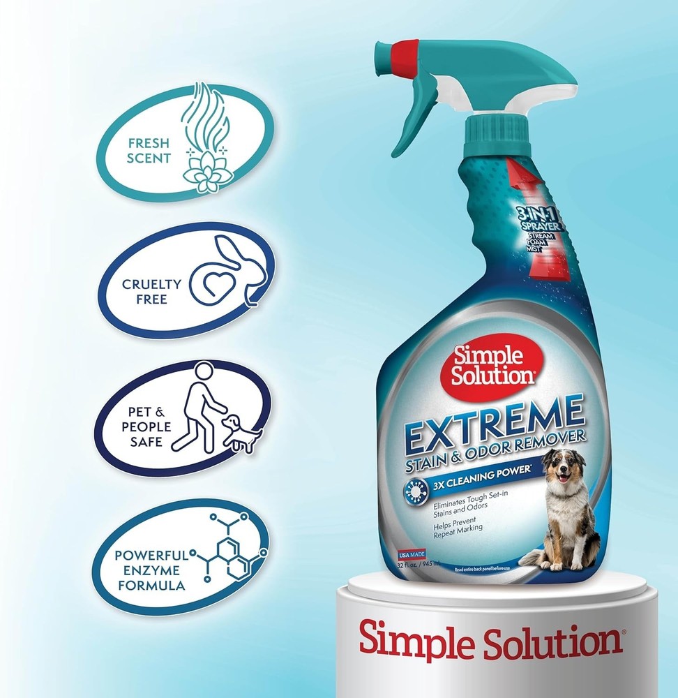 Simple Solution Extreme Pet Stain & Odor Remover - 32oz Safe & Effective Spray