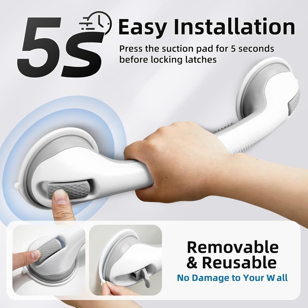 Strong Suction Shower Grab Bar 17inch, Bathroom Support Handle Elderly (2Pack)