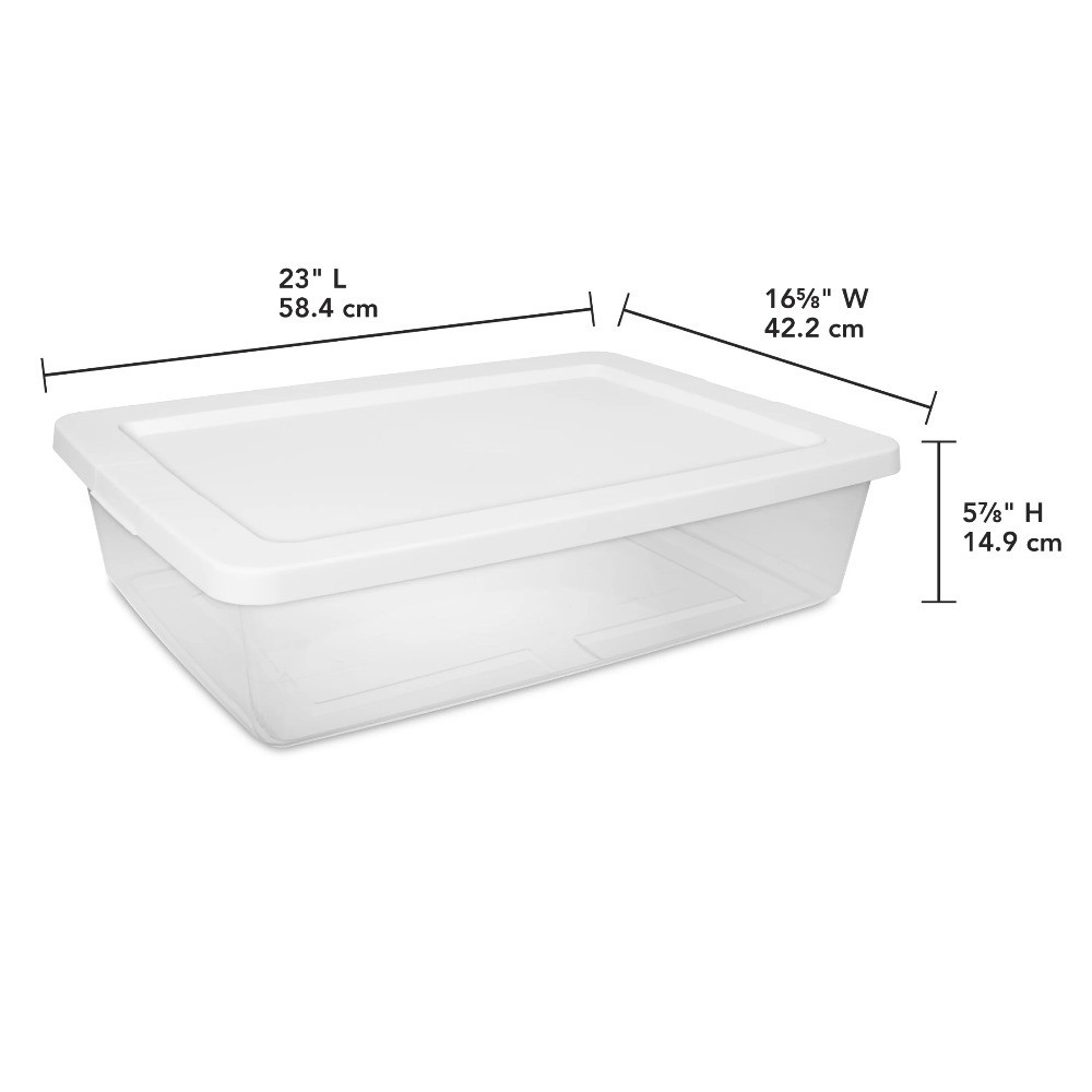 2-Pack Small 28 Quart Clear Plastic Storage Bins with Snap-On Lids, White