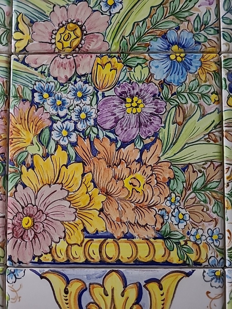 Hand Painted Tile Mural Floral 18"x24"