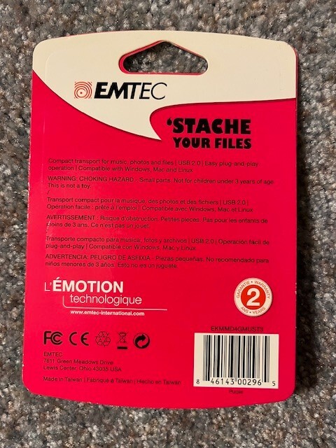 EMTEC 'Stache (Mustache) - 4 GB USB Flash Drive - Purple