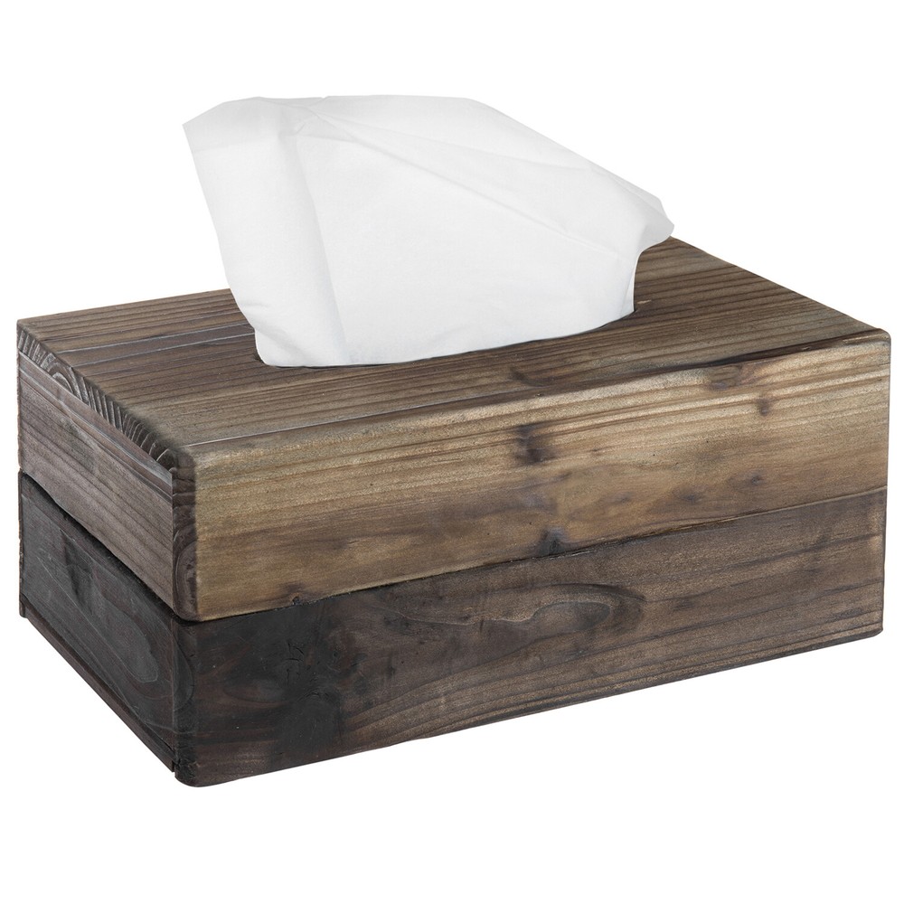 MyGift Rustic Dark Torched Wood Rectangular Tissue Box Holder