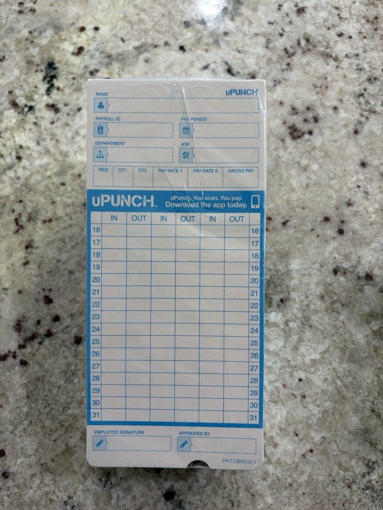 100 uPunch Time Cards SBTCB1100 Auto Align Double Sided