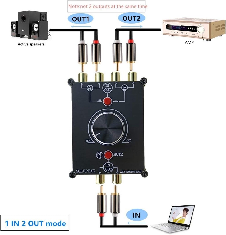 High-Quality 2-Way RCA Switcher with Easy Plug and Play Setup & Volume Control