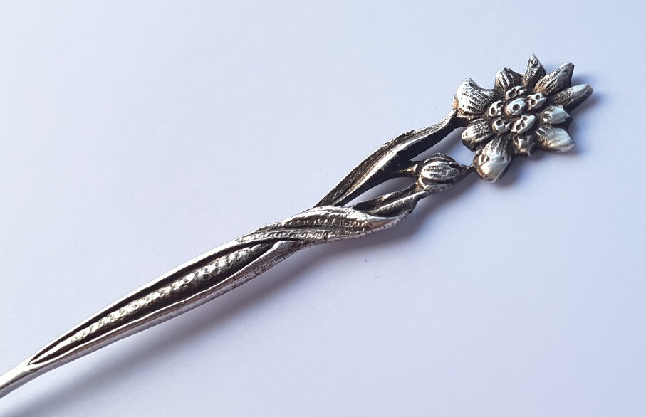 Fork/ Serving fork/ Lemon fork, Flower/ Edelweiss, 800 Silver, around 1900 L582