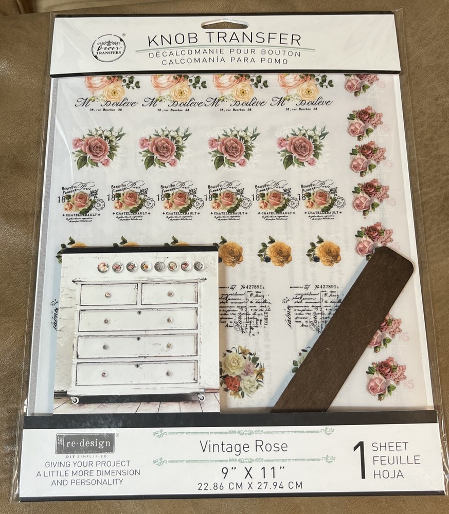 Re-Design Vintage Rose Knob Transfer