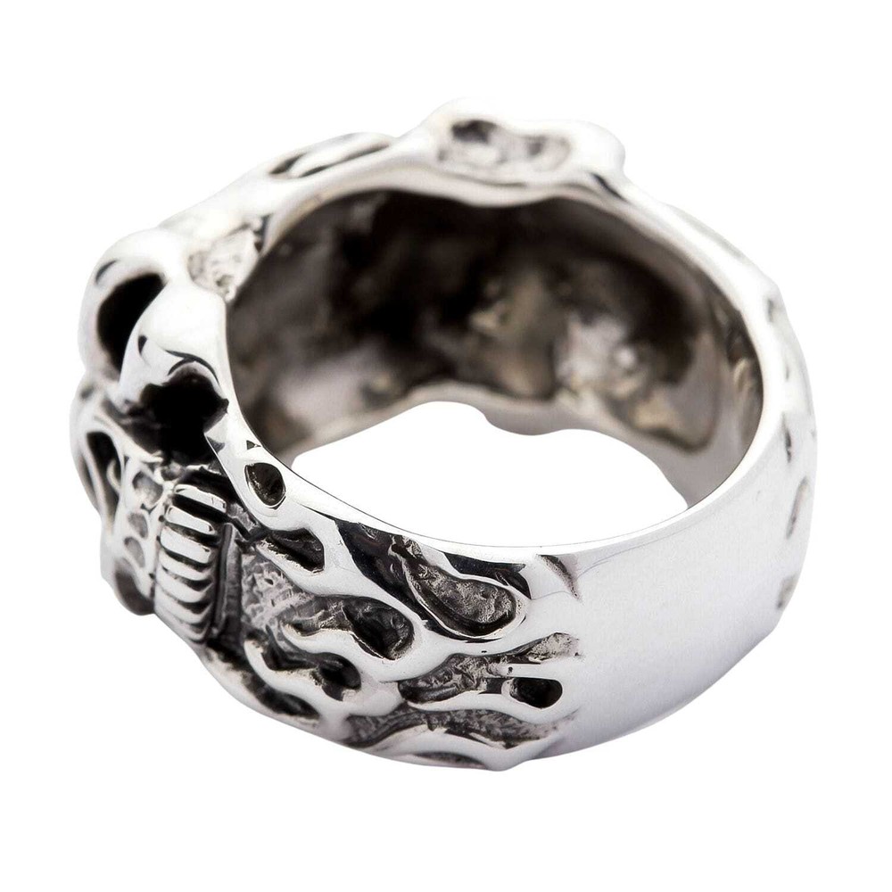 Sterling Silver Roller Skull Biker Ring
