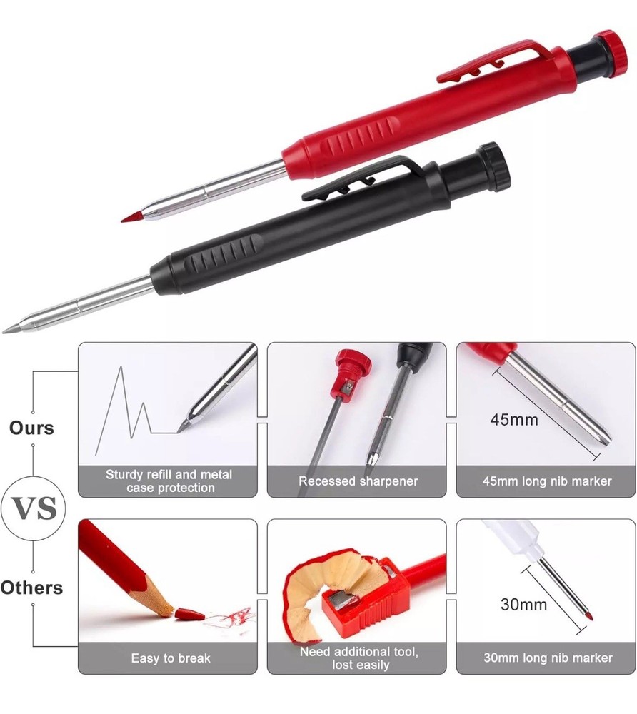 2 Pack Carpenter Construction Pencils Mechanical Pencils with 12 Refills,