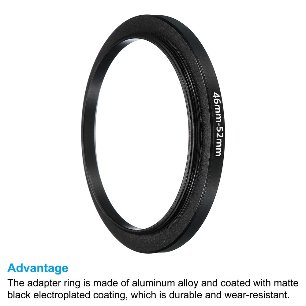 2Pcs Metal Step Up Ring 46mm-52mm Camera Lens Filter Adapter Ring Black