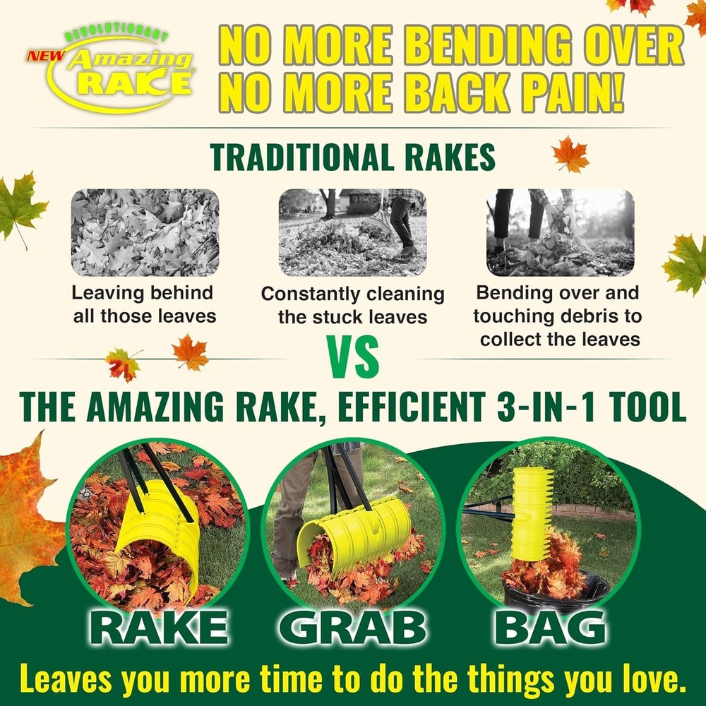 Easy Leaf Grabber & Rake for Lawns ― Back-Saving Gardening