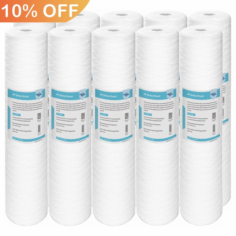 10 Pack 20" x 4.5" String Wound Whole House PP Sediment Water Filter 5/20 Micron