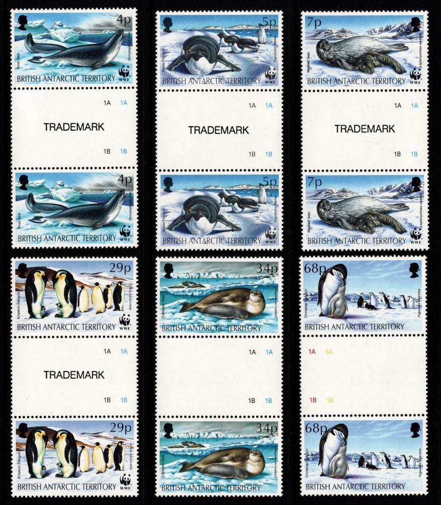 BRITISH ANTARCTIC TERRITORY 1999  SEALS & PENGUINS  WWF  SET 6 GUTTER PAIRS MNH