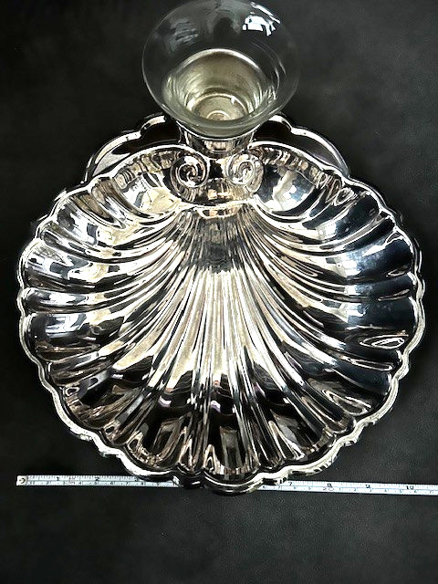 Vintage Silverplate Shell-shaped Serving Dish with Glass Condiment Insert