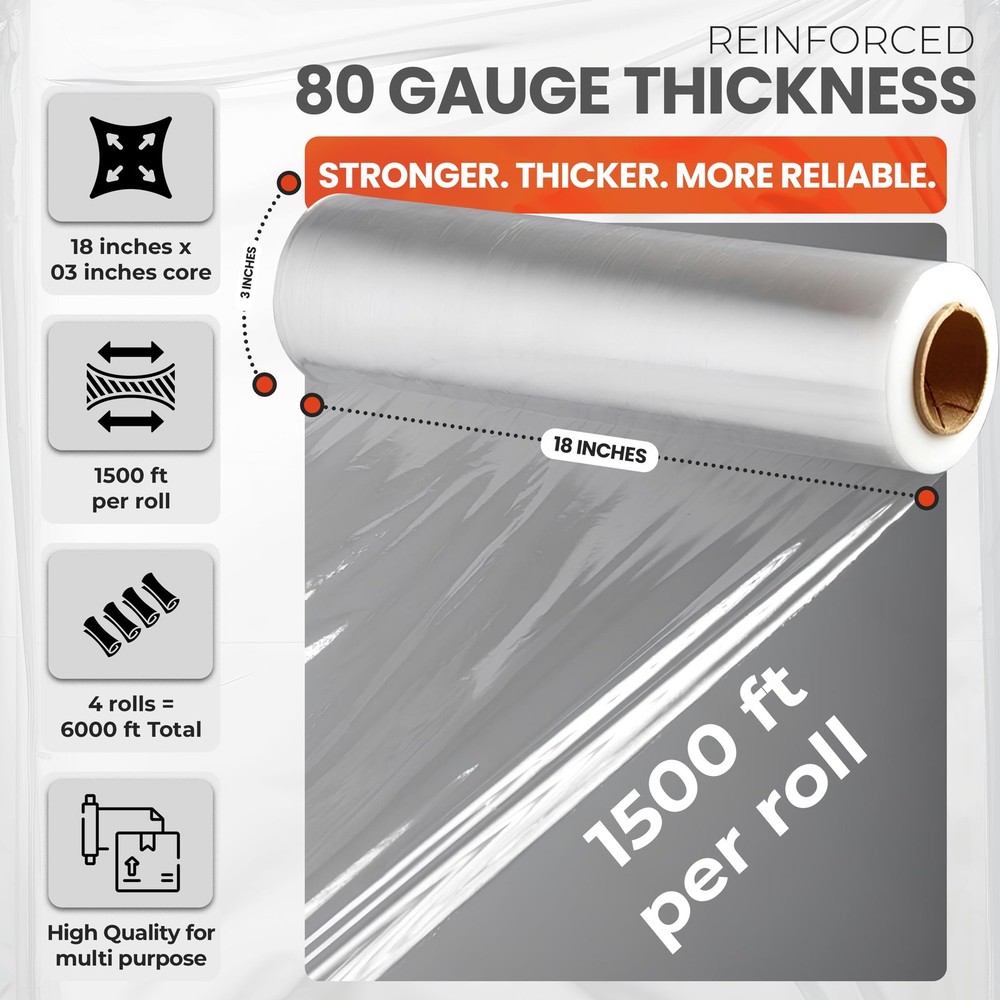 Heavy Duty 18" Shrink Wrap Roll – Clear Stretch Wrap for Moving & Packing | 7...