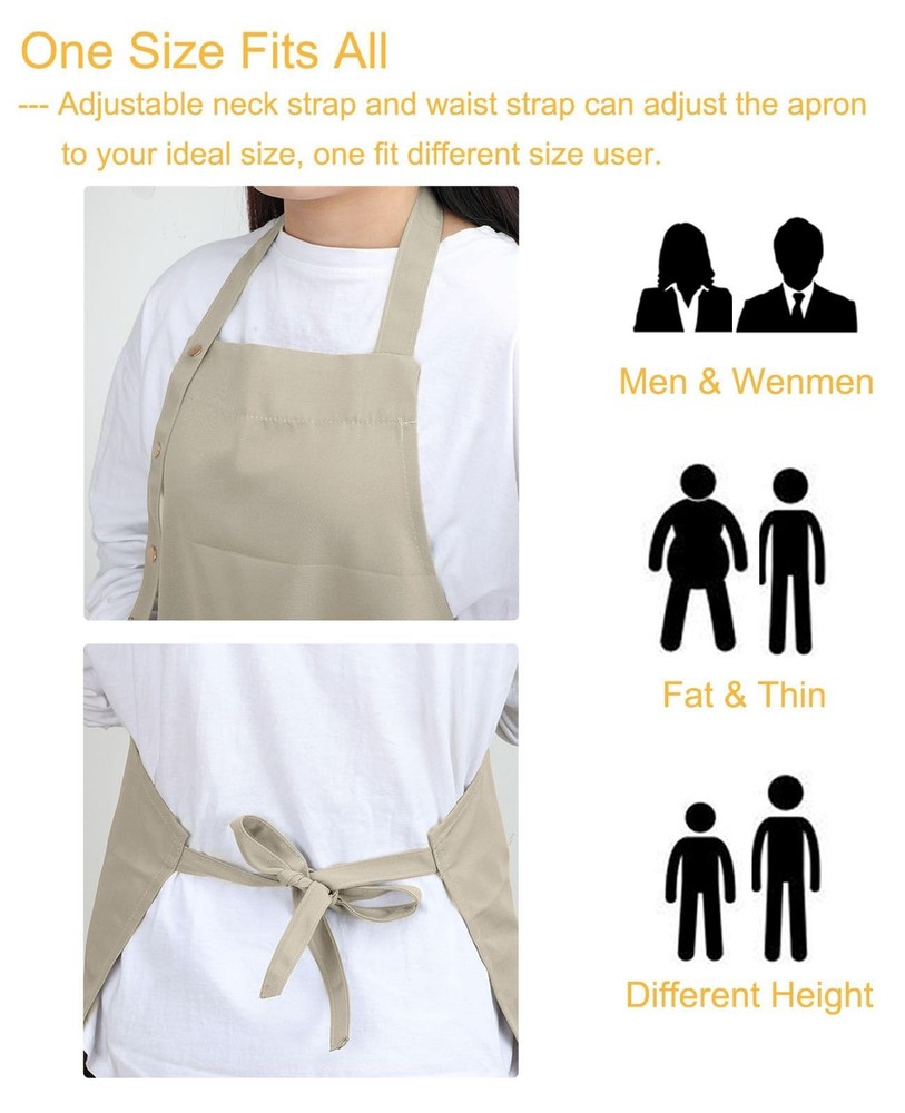 Kitchen Cooking Aprons for Men with Pockets Adjustable Waterproof Canvas Serv...