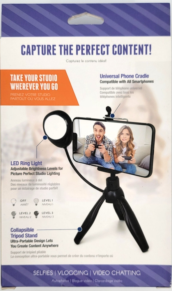 2 Selfie Stick Tripod With LED Ring Light Content Creators Great for Light Boxes